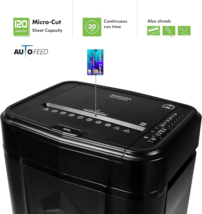 Aurora AU120MA 120-Sheet Auto Feed High Security Micro-Cut Paper Shredder / 30 Minutes (Black)