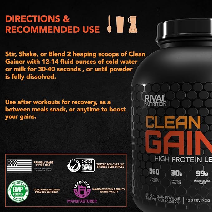 Rival Nutrition Clean Gainer - Chocolate Peanut Butter, 5lbs