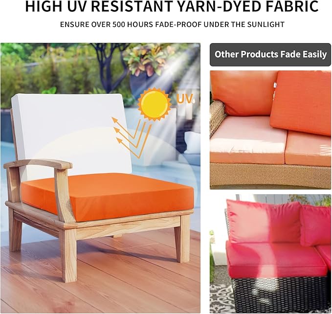 Easy-Going Waterproof Patio Cushion Covers 20x18x4 inch 4 Pack Replacement Non-Slip Outdoor Seat Cushion Slipcover with Zipper. Orange