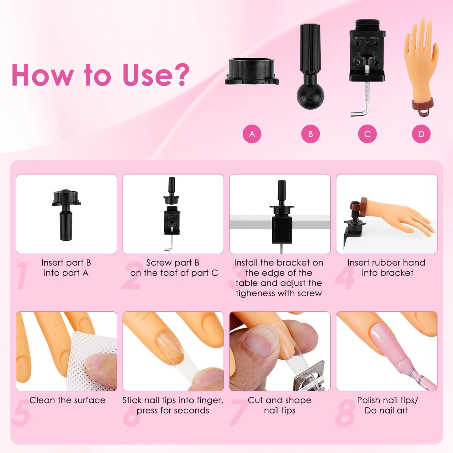Yokilly Practice Hand for Acrylic Nails, Bendable Soft Nail Practice Hand, Flexible Plastic Nail Hand Practice, Fake Mannequin Training Hand for Nails Practice (with Clamp Holder) / Black