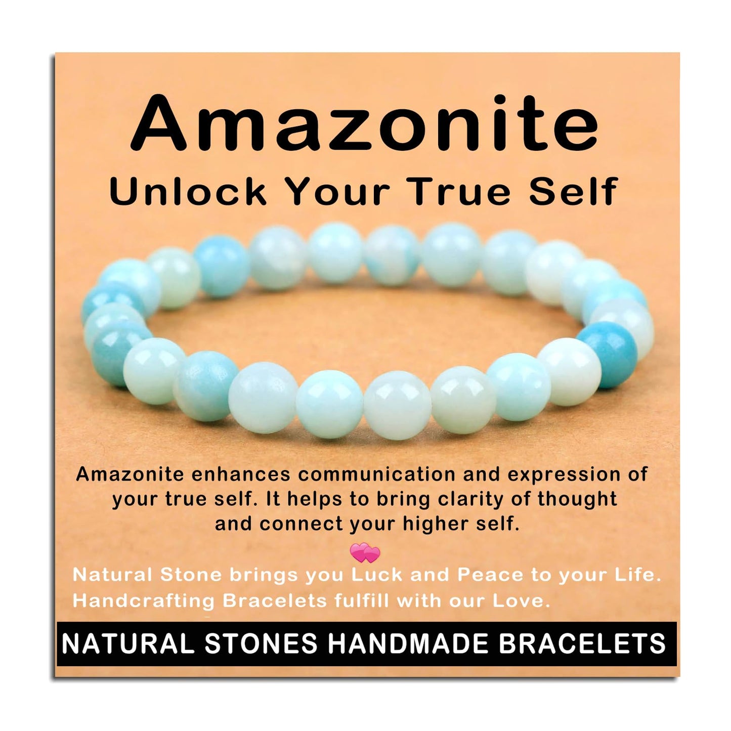 AD Beads Handmade Gemstone Stretch Elastic Bracelet Crystal Healing Reiki Nature's Beauty and Spiritual Essence Unisex (8mm, Amazonite (Unlock Your True Self))
