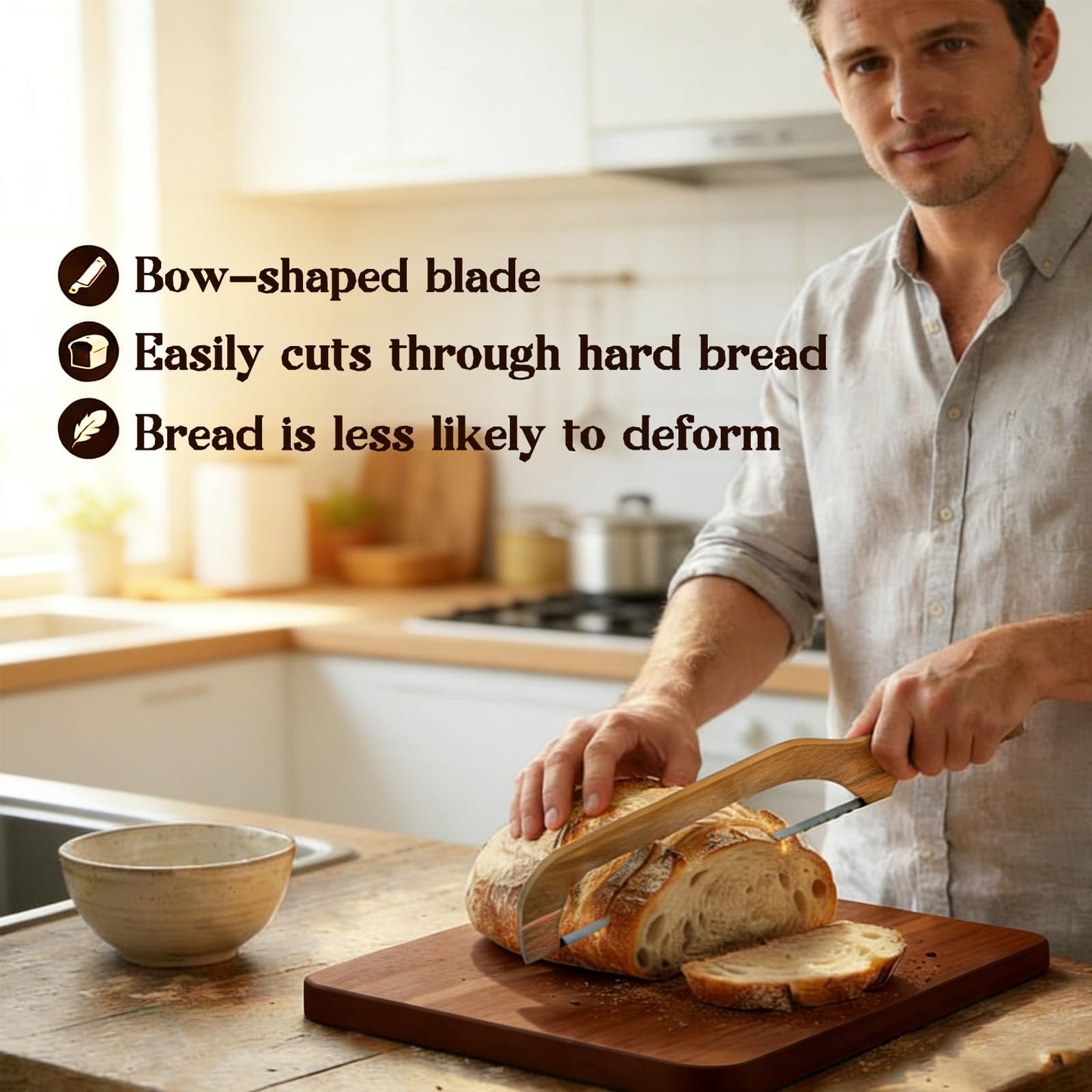 Sourdough Bow Knife And Board, Bread Board And Knife Set, Solid Wood, For Homemade Bread, Bagels, Toast, Kitchen & Home Baking Tool
