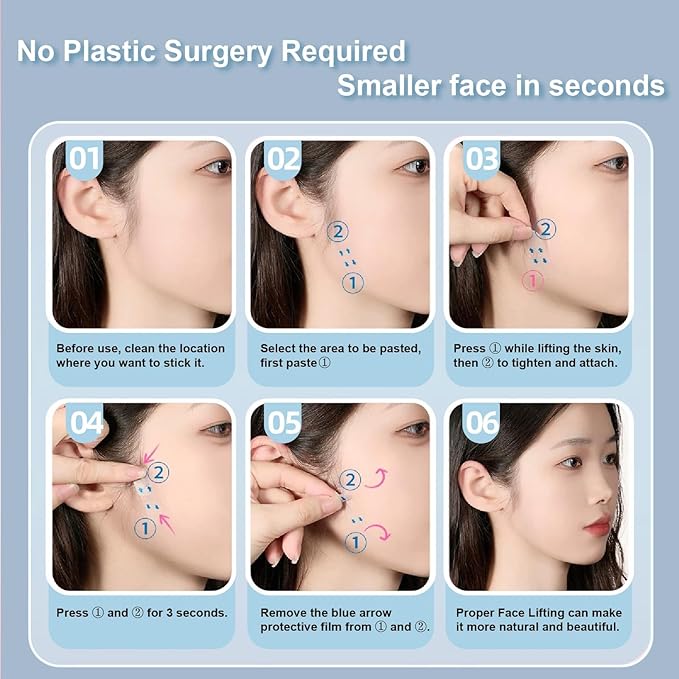 Invisible Face Lift Tape - 60 PCS Instant V-Shape Lift Patches for Jawline, Neck & Eyes | Waterproof Wrinkle-Smoothing Tape for Sagging Skin & Double Chin