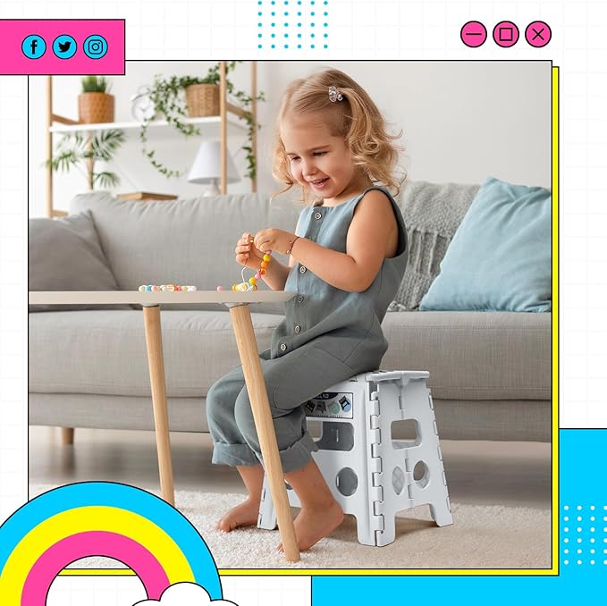 Delxo Folding Step Stool 13 Inch 2 Pack White Non-Slip Foldable Stools for Kids & Adults Up to 300 LBS Step Stool with Handle Lightweight for Kitchen/Bathroom/Bedroom/Garden