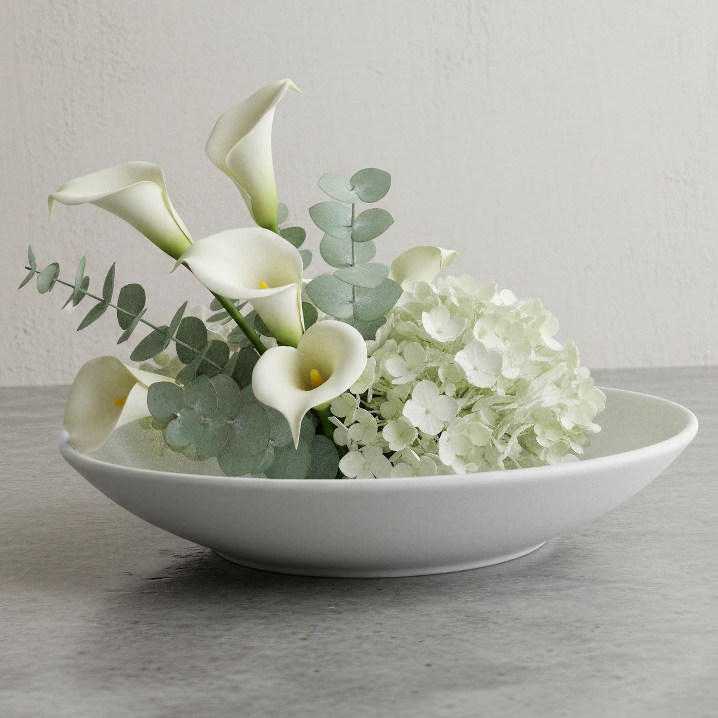 hjn White Ceramic Vase Bowl Decorative Planter - Minimalist Tabletop Vase for Dried Flowers, Succulents & Home Decor Accents -Shallow Plate-12.5''dx2.3''h
