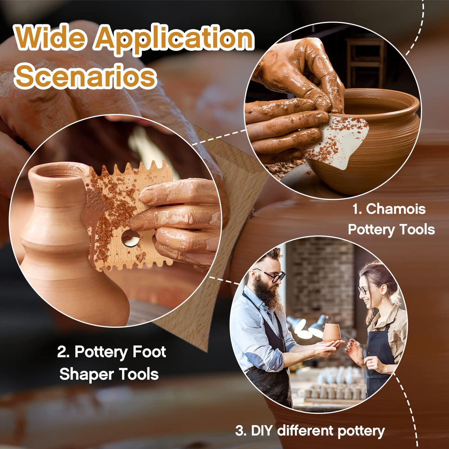 Amylove 27 Pcs Pottery Trimming Tools Set Pottery Ribs Ceramics Tools Foot Shaper with 20 Pcs Pre-Cut Chamois Cloth Wood Foot Rib for Carving Clay Molds Clay Texture Ceramics Supplies