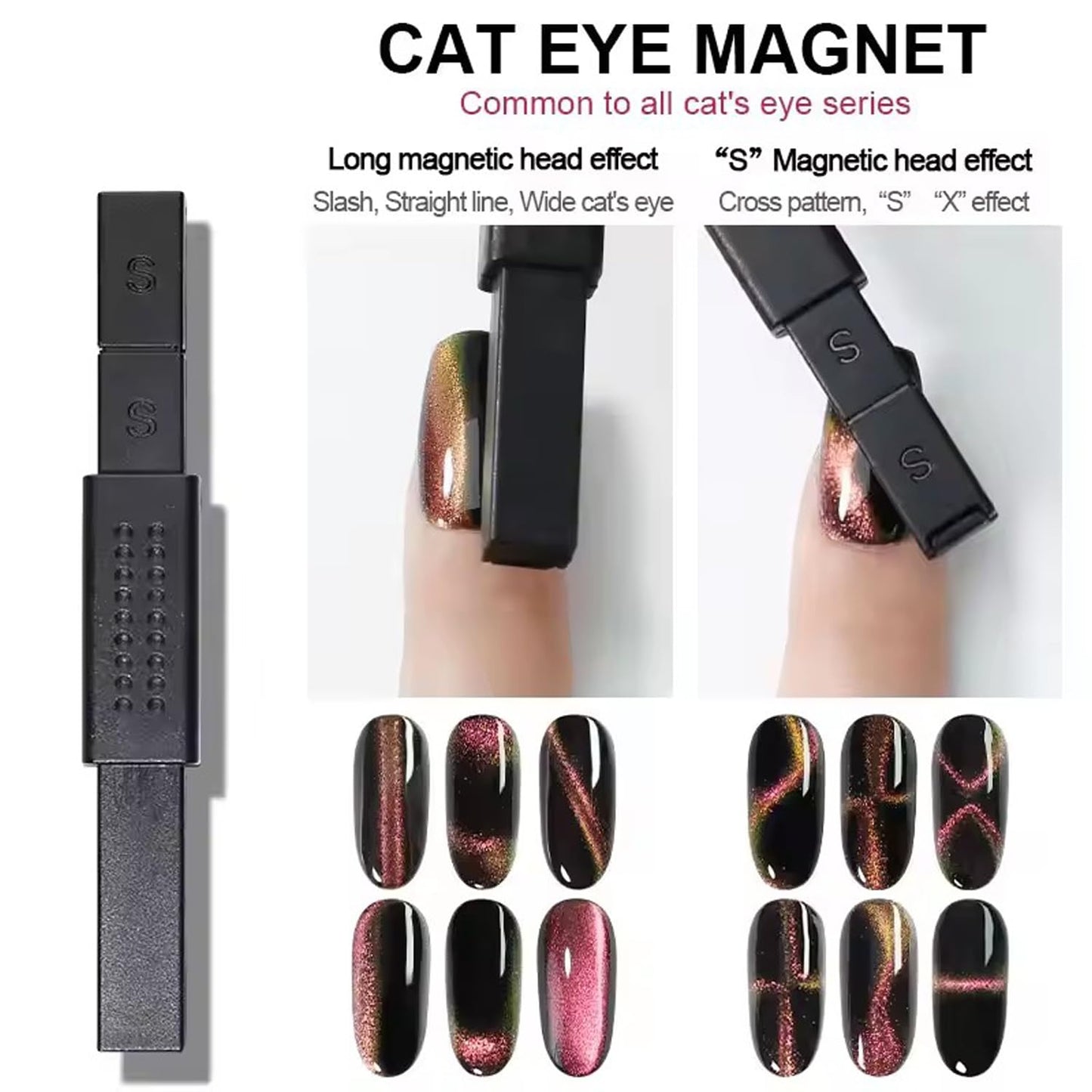 JERCLITY 49 Pieces Cat Eye Magnet for Nails Magnetic Beads with Water Ripple Effect Strong Cylindrical Nail Magnet Square Nail Magnet Double-Head Multi-Function Magnet for Cat Eye Gel Polish