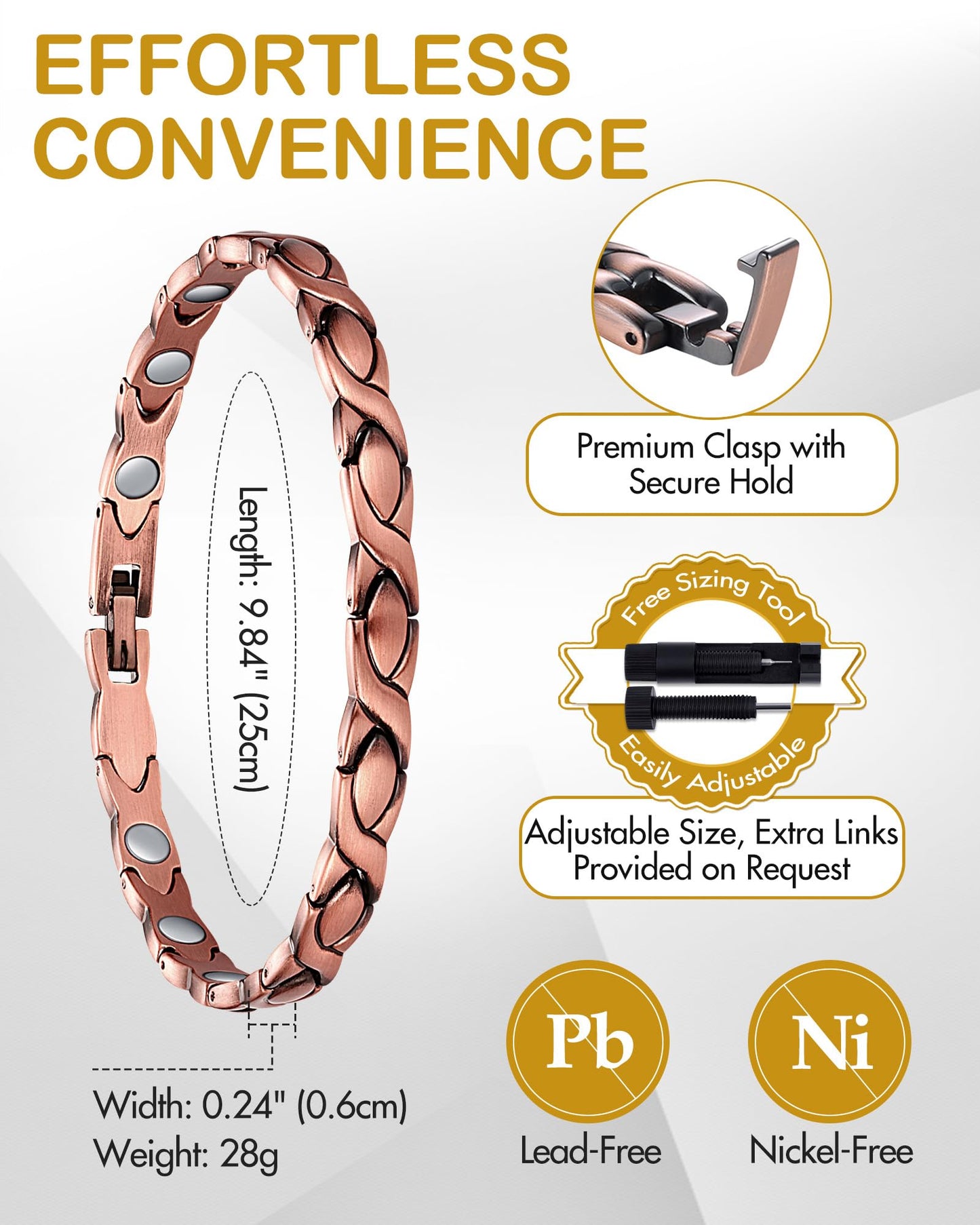 Feraco 99.99% Pure Copper Magnetic Anklets for Women - X Shape, Rose Gold