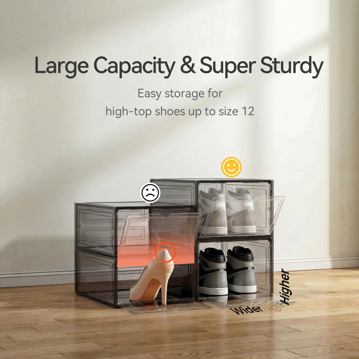 Upgraded Hard Shoe Storage Box 12 Pack XL Clear Shoe Organizer (12 Count)