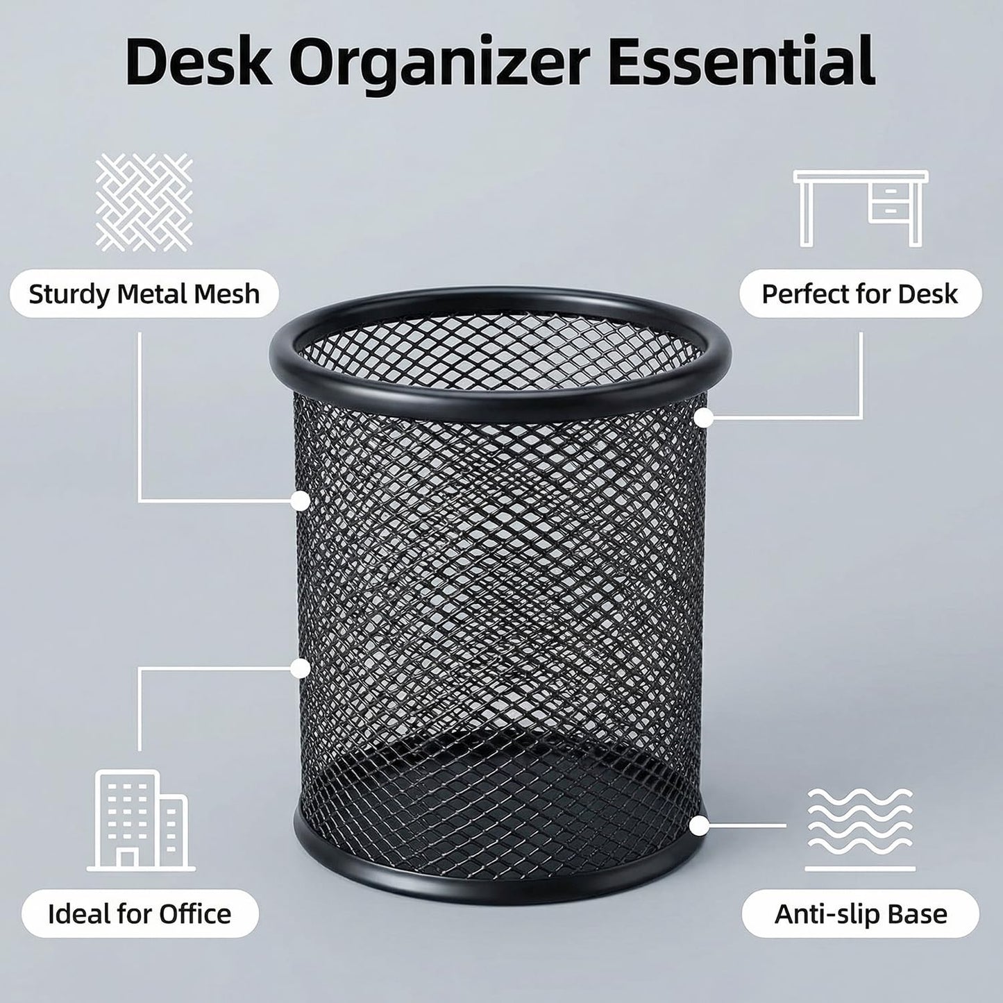 SNOW COOLER Pen Holder Pencil Holder Mesh Metal Pen Cup Holder Pencil Cup Holder for Desk Office Home Pen Organizer Black, 6 Pack
