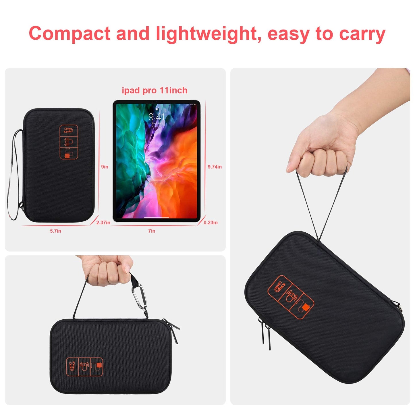 Canboc Hard Electronic Organizer Travel Case Electronics Accessories Cable Gadget Wire Storage Tech Bag Double Layer Shockproof Box for Charger Cord Flash Drive Mouse Apple Pencil Power Bank, Black