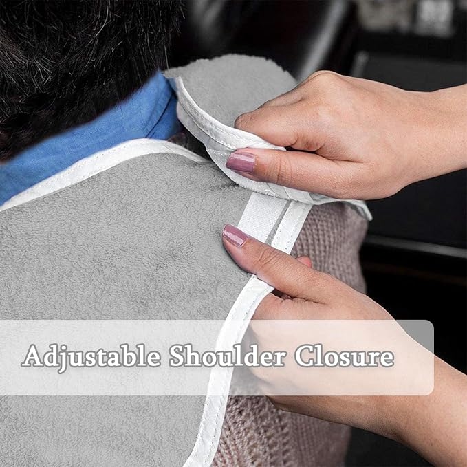 4 Pack Terry Cloth Adult Bibs with Crumb Catcher, Washable Adjustable Adult Bibs for Unisex Men Women Elderly Seniors