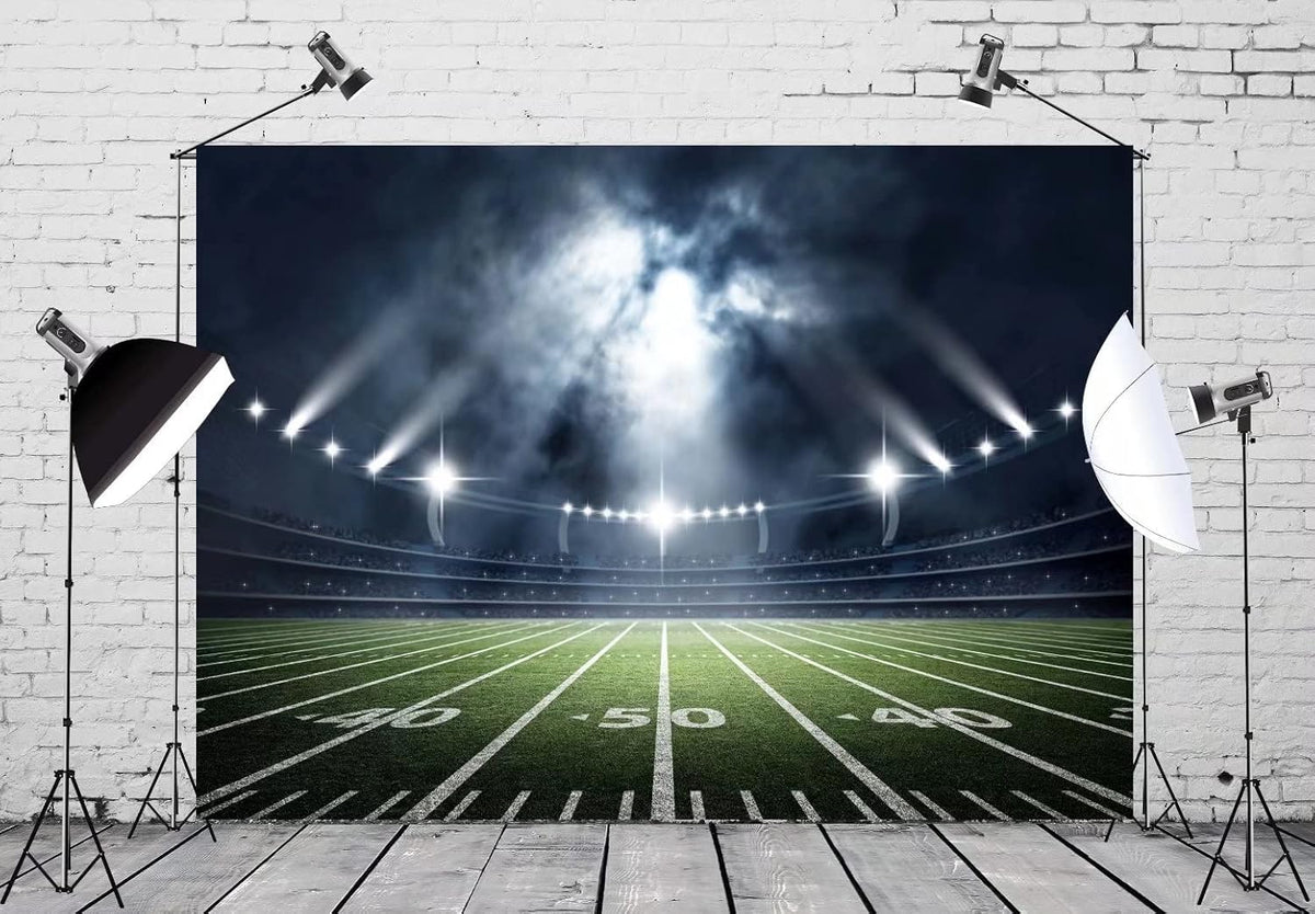 BELECO 15x8ft Fabric Football Field Backdrop - Sports Game Stadium Theme Birthday Party Decorations - Newborn Kids Adults Photo Booth Shooting Family Photographic Studio Props