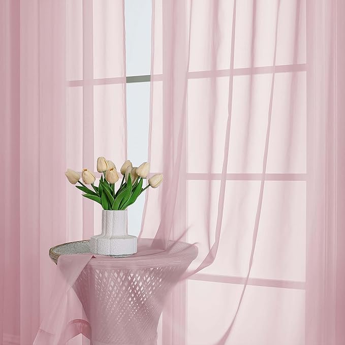 Chyhomenyc Blush Pink Sheer Curtains 96 Inches Long 2 Panels, Light Filtering Blush Pink Curtains for Living Room, Soft Gentle Voile Rod Pocket Bedroom Window Drapes, 59Wx96L Inch, 2PCS