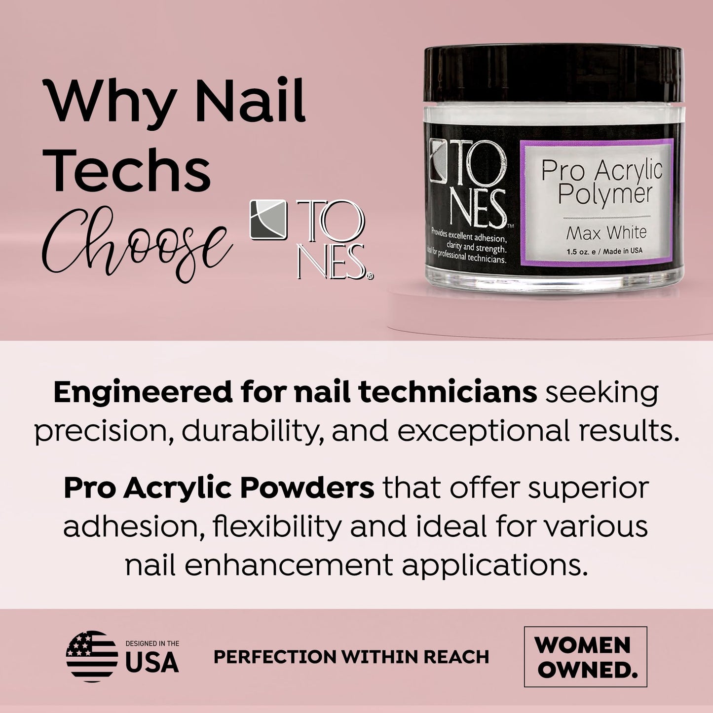 Tones Pro Acrylic Nail Powder, Max White (Creamy, Soft Off-White), (3.5 Fl Oz) - Long-Lasting & Non-Yellowing Polymer for Salon Quality Nail Extensions & 3D Art