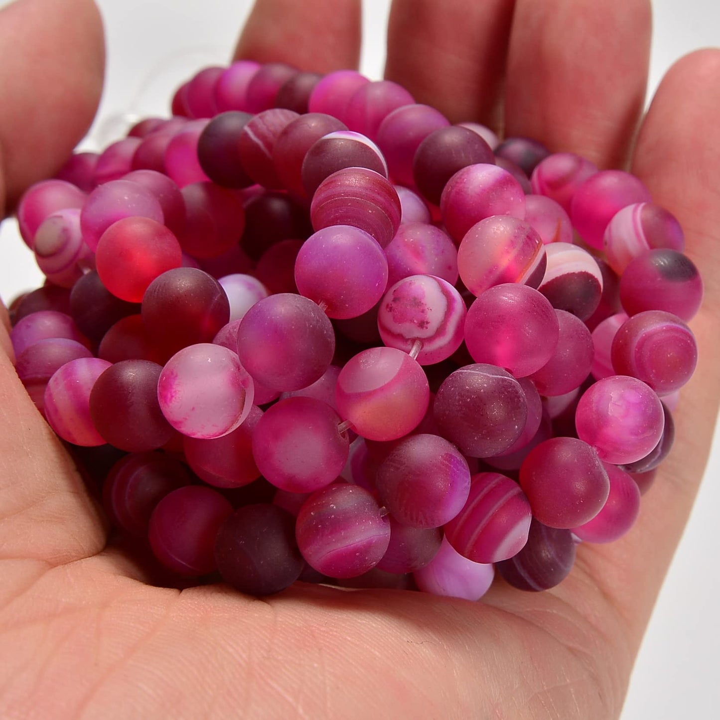 jodaying 10mm Fushia Stripe Agate Matte Round Natural Gematone Loose Beads for Jewelry Making DIY 1 Strand 15"