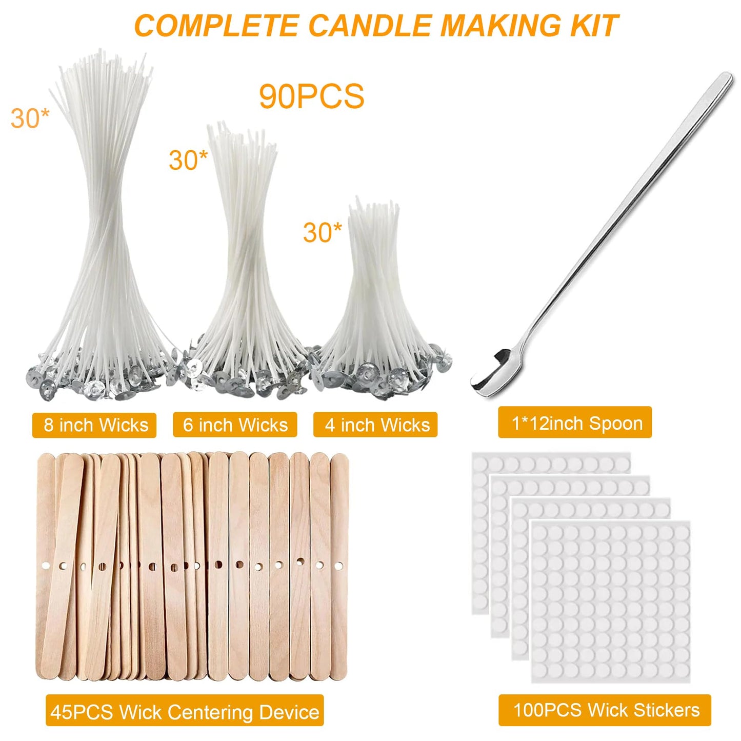 Wax Melting Pot for Candle Making, Candle Making Kit with 90*Wicks, 100*Wick Stickers, 45*Centering Device, 1*Stirring Spoon, Electric Wax Melter with Pouring Spout