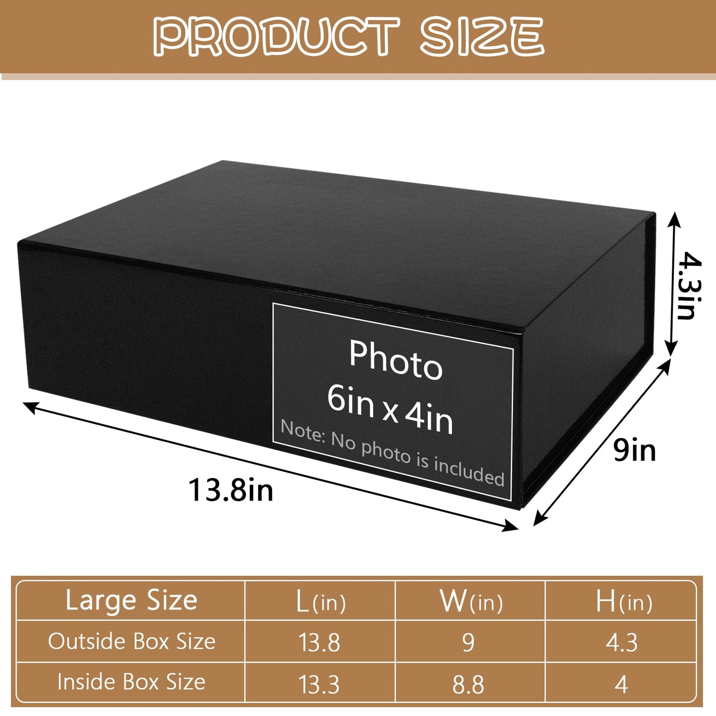 RayofSun Black Gift Boxes with Magnetic Lids for Presents Large Rectangle Collapsible Decorative Boxes 13.7x9x4.3inch, Bridesmaid Groomsmen Proposal Box for Wedding, Christmas, Birthday(1PC)