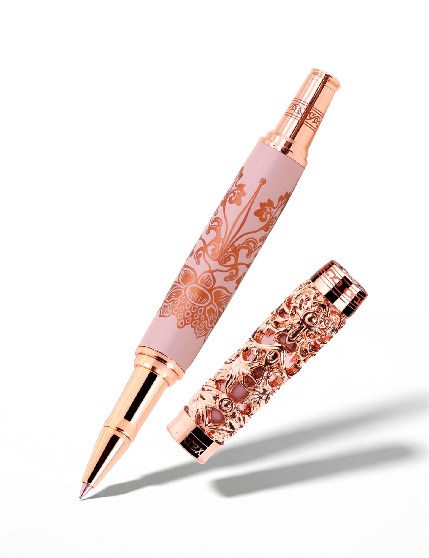 Executive Rollerball Pen Sets With Stand-Museum Collections-Crafting Timeless Beauty-Luxury Pen Gift & Office Desk Decor, German SCHMIDT refill, Solid Metal & Marble Texture (Purple & Rosegold Pen)