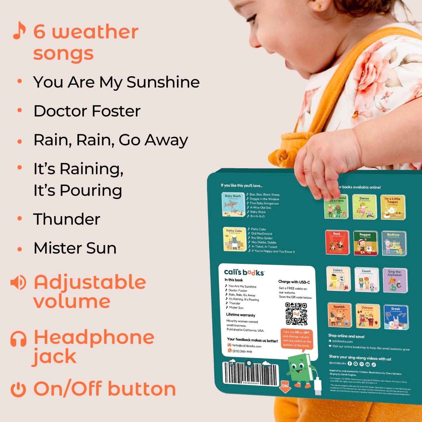 Cali's Books You are My Sunshine Music Book Toddlers 1-3 Years Old - Nursery Rhymes Musical Book, Headphone Jack, Interactive Baby Sound Book