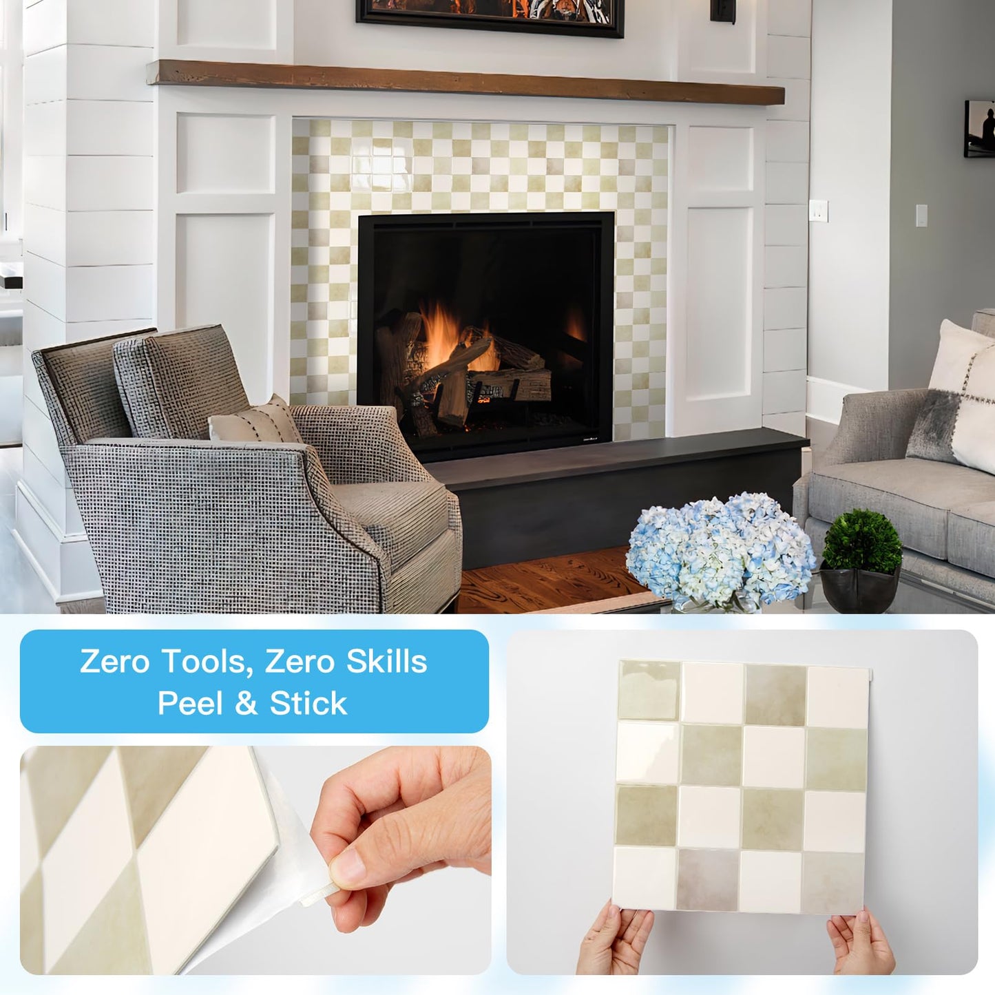 Art3d 10-Pack Heavy-Duty Peel and Stick Backsplash, 12x12 Inch Self-Adhesive Wall Tile Stick on Kitchen Countertop, Beige and White