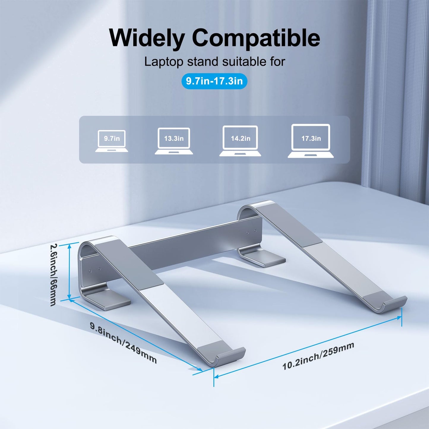 MOKURU Laptop Stand for Desk, Aluminum Laptop Riser, Ergonomic Computer Stand Compatible with for MacBook Pro/Air, Dell, HP, Lenovo, 10-17.3'' (Silver)
