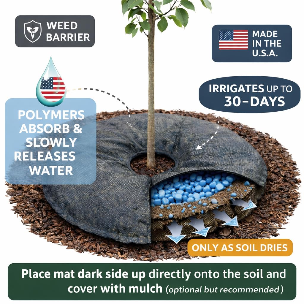 SteadySpring® 24" Smart 30+Day Tree Watering Mat - AUTO Refills with RAIN and Slow Releases As Plant Needs - for Root Balls 11" - 15" Dia Slow Release Technology Prevents Over and Under Watering (2)
