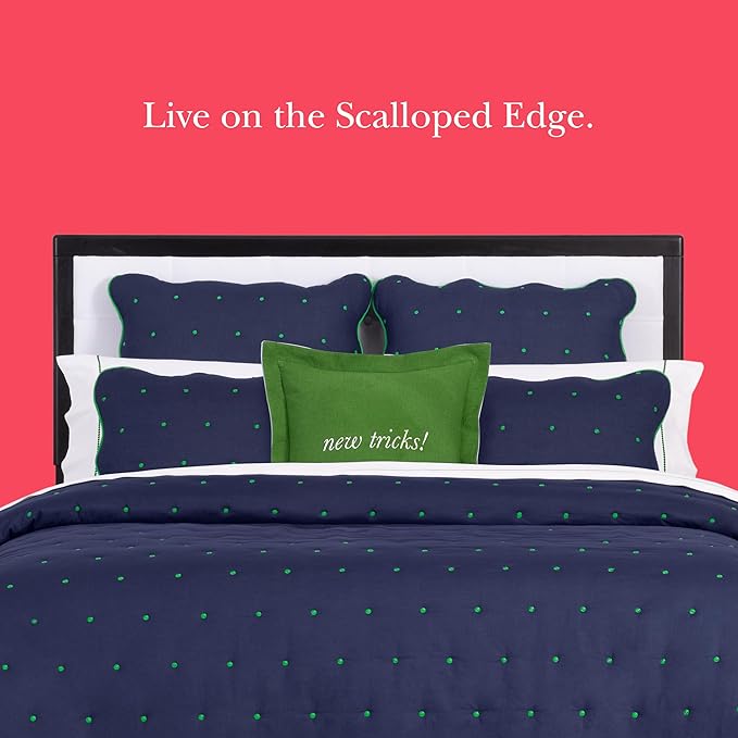 kate spade new york Scalloped Edge 3-Piece Full/Queen Quilt Bedding Set, 100% Cotton Reversible Cover, All Season Warmth Bedding, Machine Washable, Navy