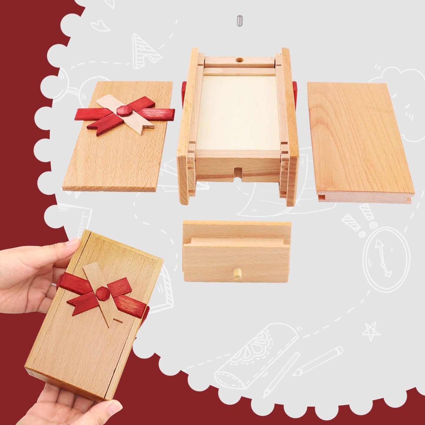 EEOCWF Puzzle Box with Hidden Compartment, Challenging Wooden Magic Trick Lock Boxes for Adults, Brain Teaser Game Mystery Surprise Secret Box for Valentines Christmas Party Favors