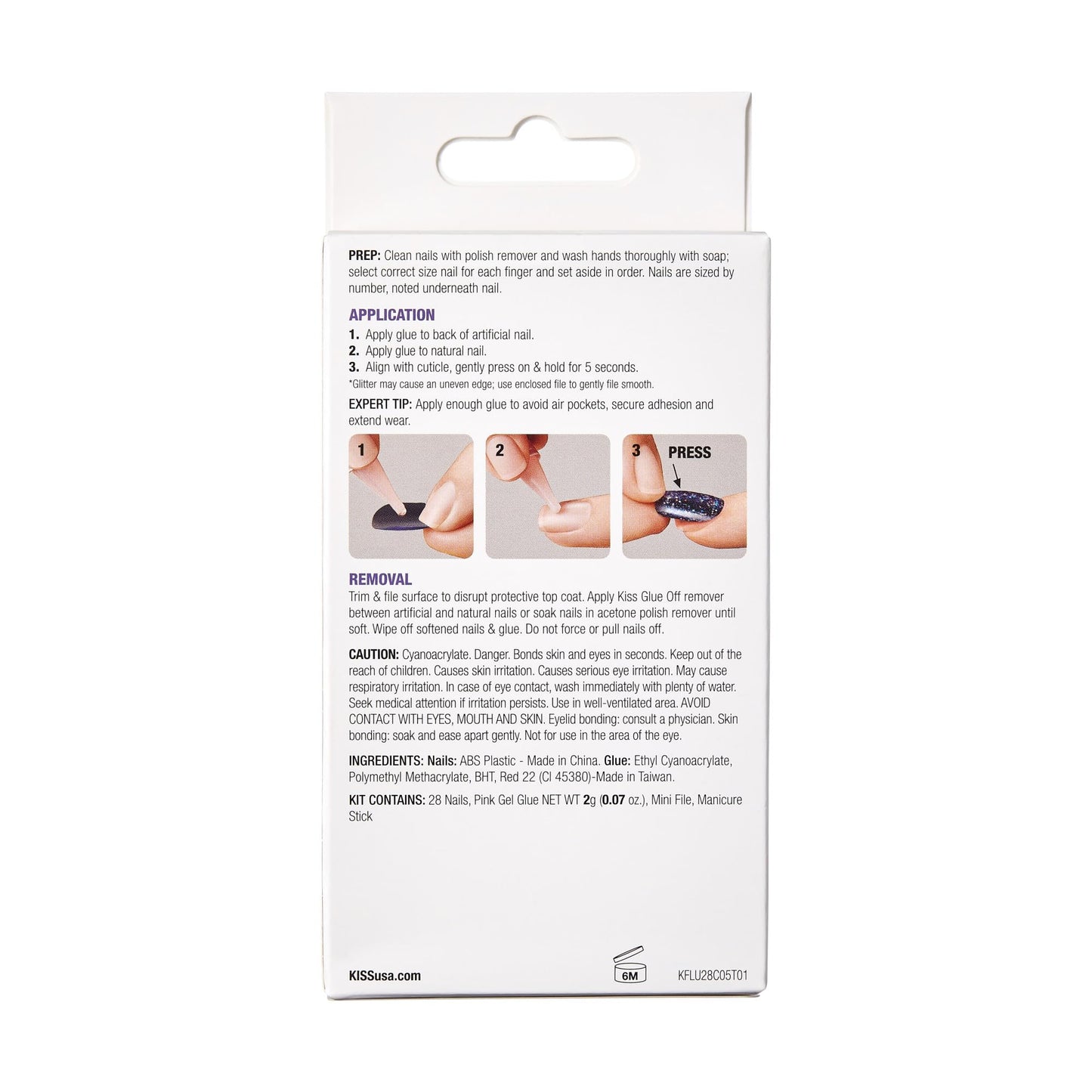 KISS Gel Fantasy Press On Nails, Rainbow Rings, Purple, Long Coffin Shape, Includes 28 Nails, Nail Glue (2g), Manicure Stick & Mini File