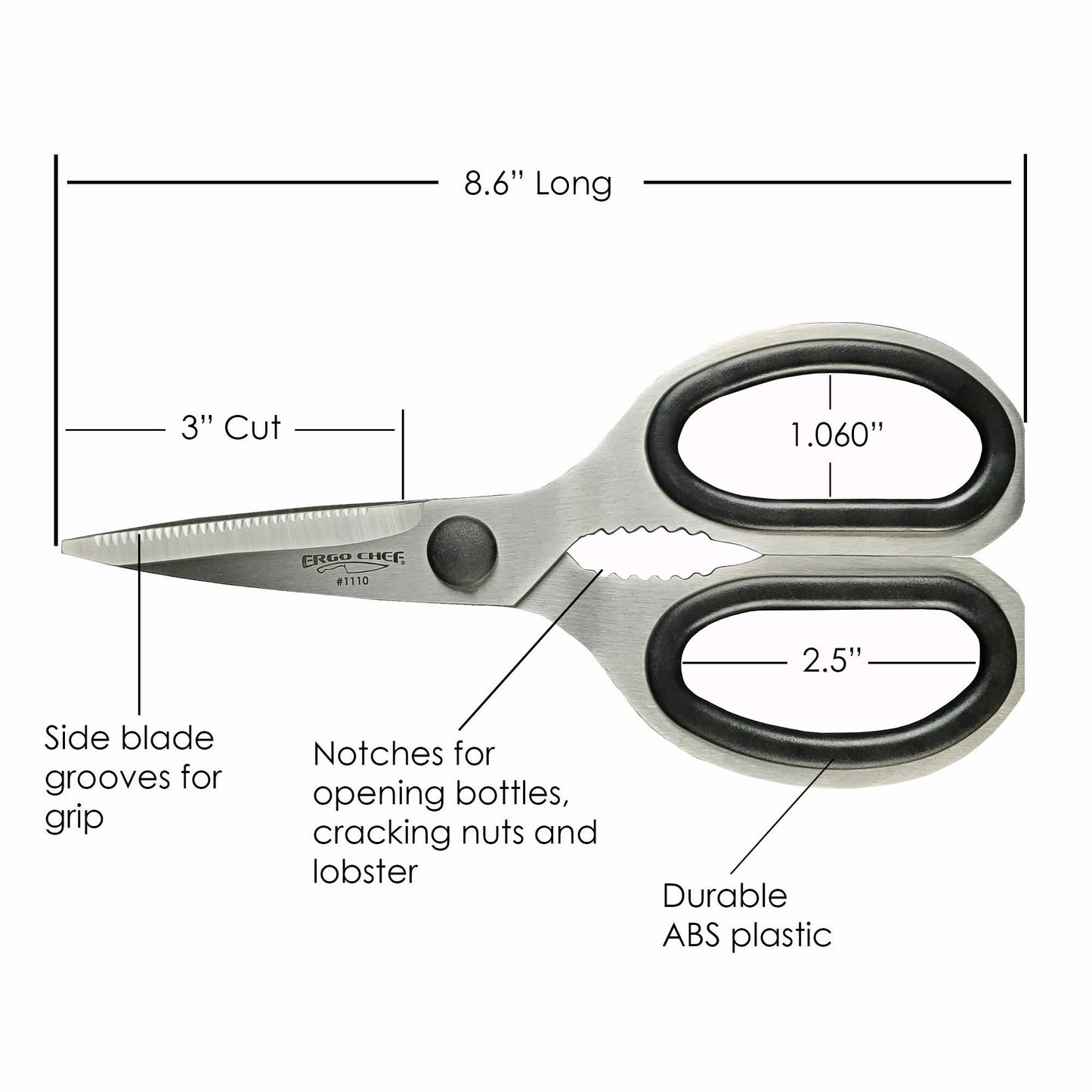 Ergo Chef All Purpose Kitchen Shears, Premium Heavy Duty Stainless-Steel Scissors, Ultra Sharp Multi-Function Poultry, Fish, Meat, Vegetables, Herbs, Plastic Packaging Come Apart Easy Cleaning