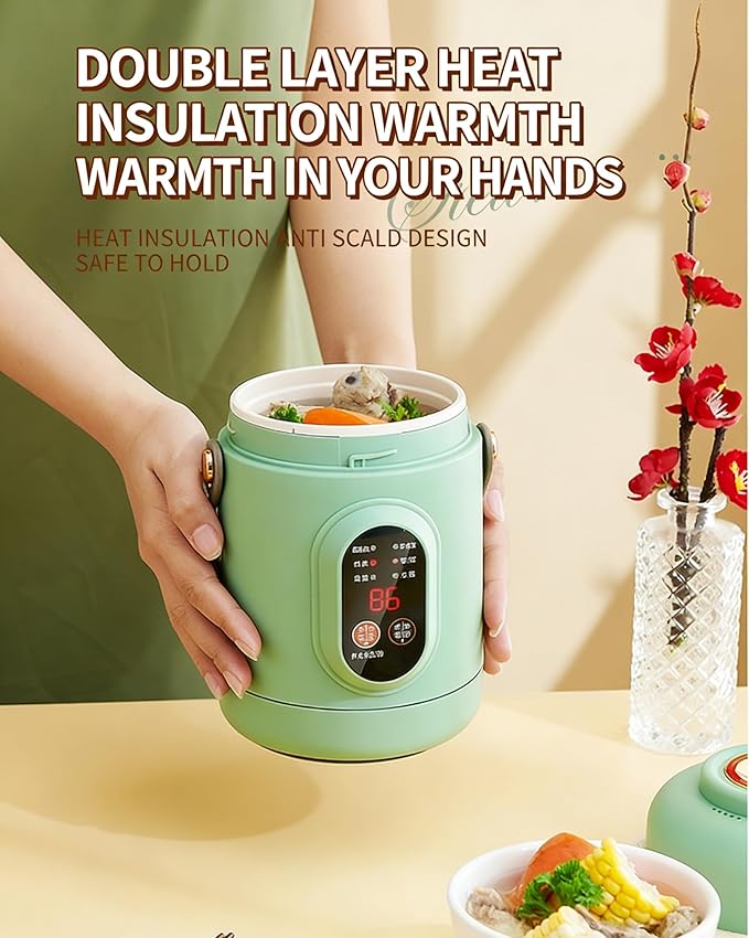 Multifunctional Health Pot, 500W Portable Mini Electric Cooker with Ceramic Glaze Inner & Steamer, Small Slow Cooker with 12-Hour Reservation, for Porridge, Rice, Soup & Steaming (800ml-Khaki)
