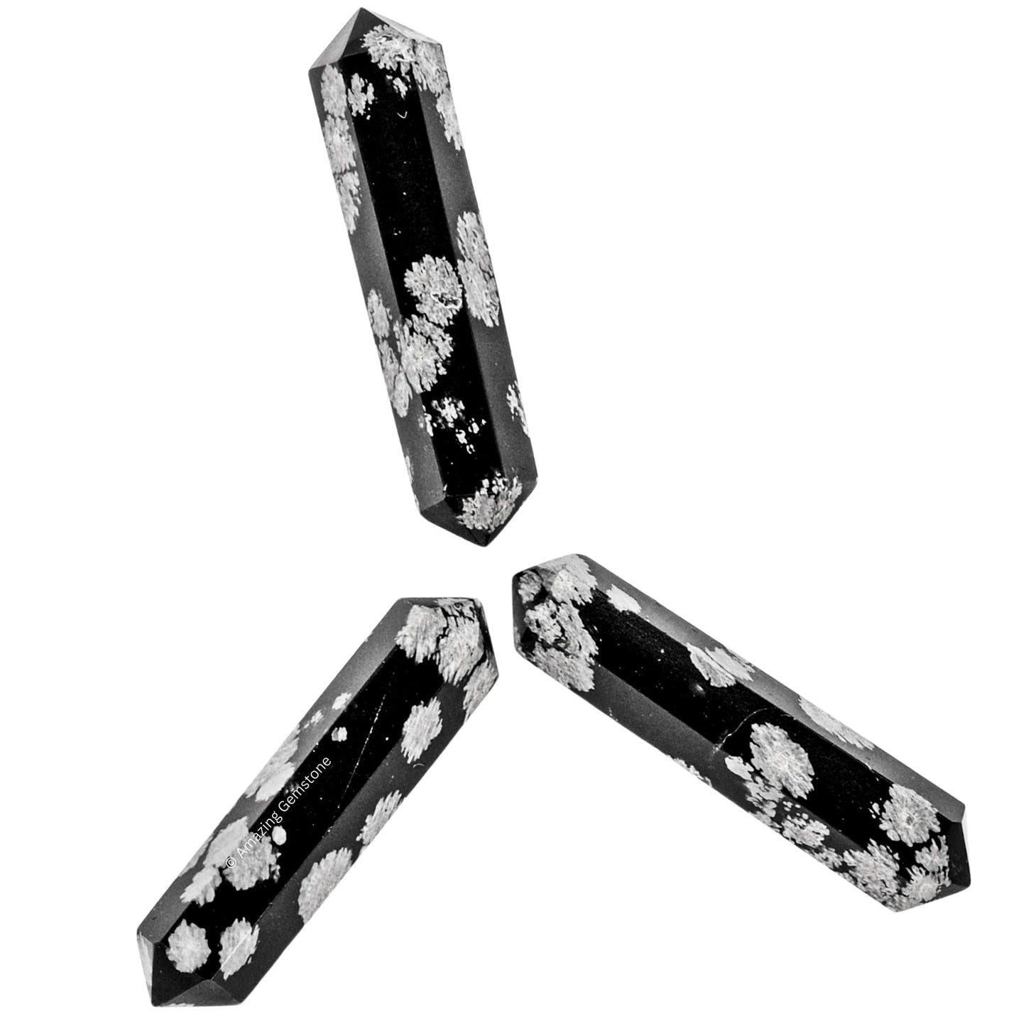 Amazing Gemstone Snowflake Obsidian Crystal Points Bulk Healing Crystals Stones - Pack of 3 Double Terminated Healing Wand Point Bulk Crystals for Crafts, Crystal Grid, DIY Work