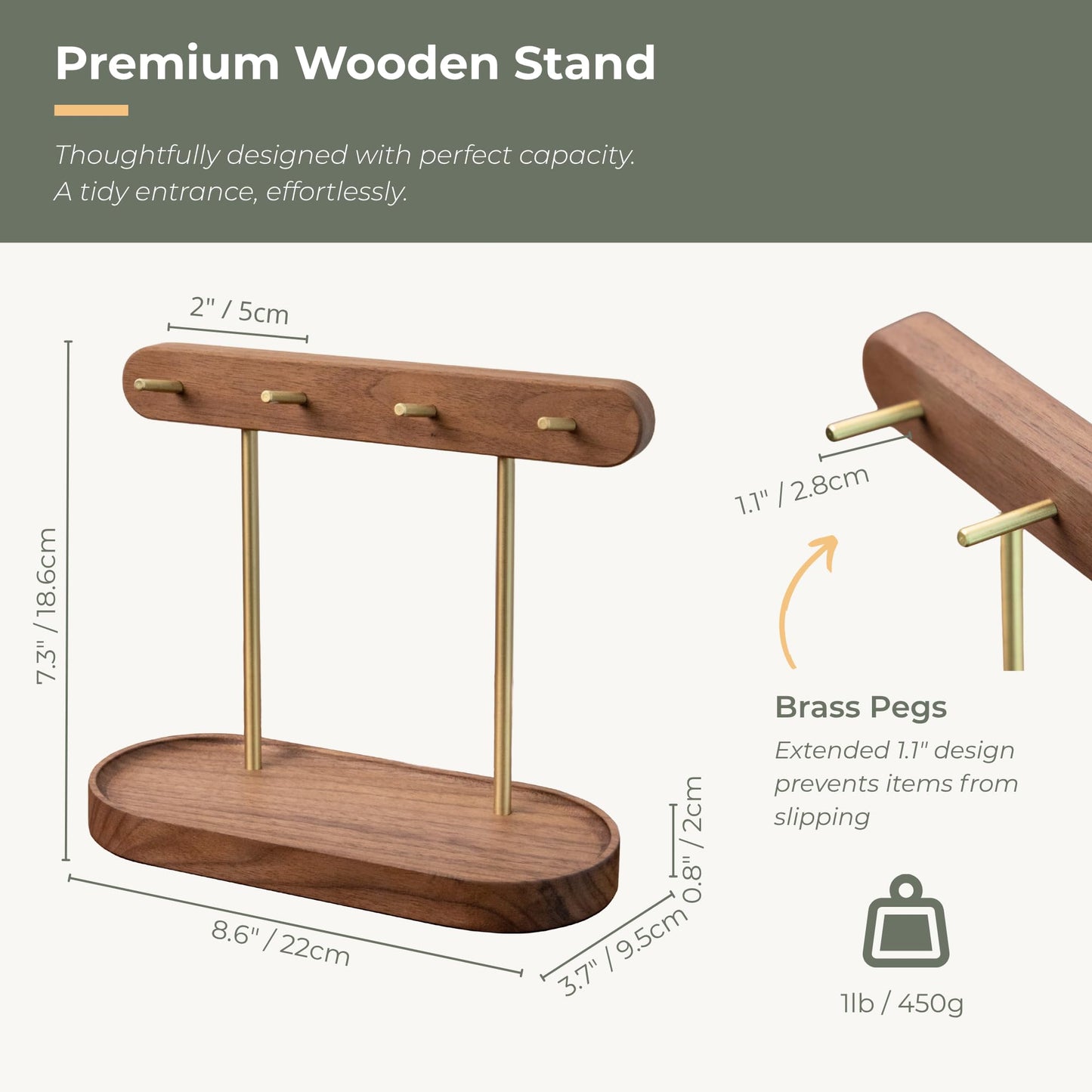 muso wood Walnut Key Stand for Entryway Table, Wooden Key Holder with 4 Hooks, Perfect for Key Trays, Valuables Trays, Jewelry Trays