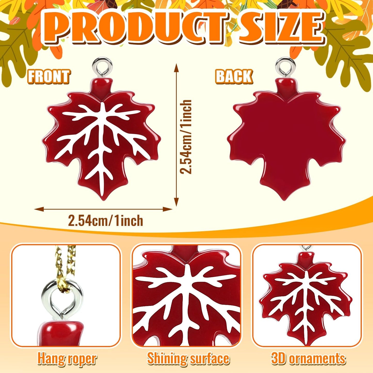 DTOFOOT 48Pcs Fall Ornaments Resin Maple Leaf Ornaments for Tree Thanksgiving Tree Decorations Autumn Harvest Hanging Pendants Charms with String for Wreaths DIY Crafts Farmhouse Home Wall Decor