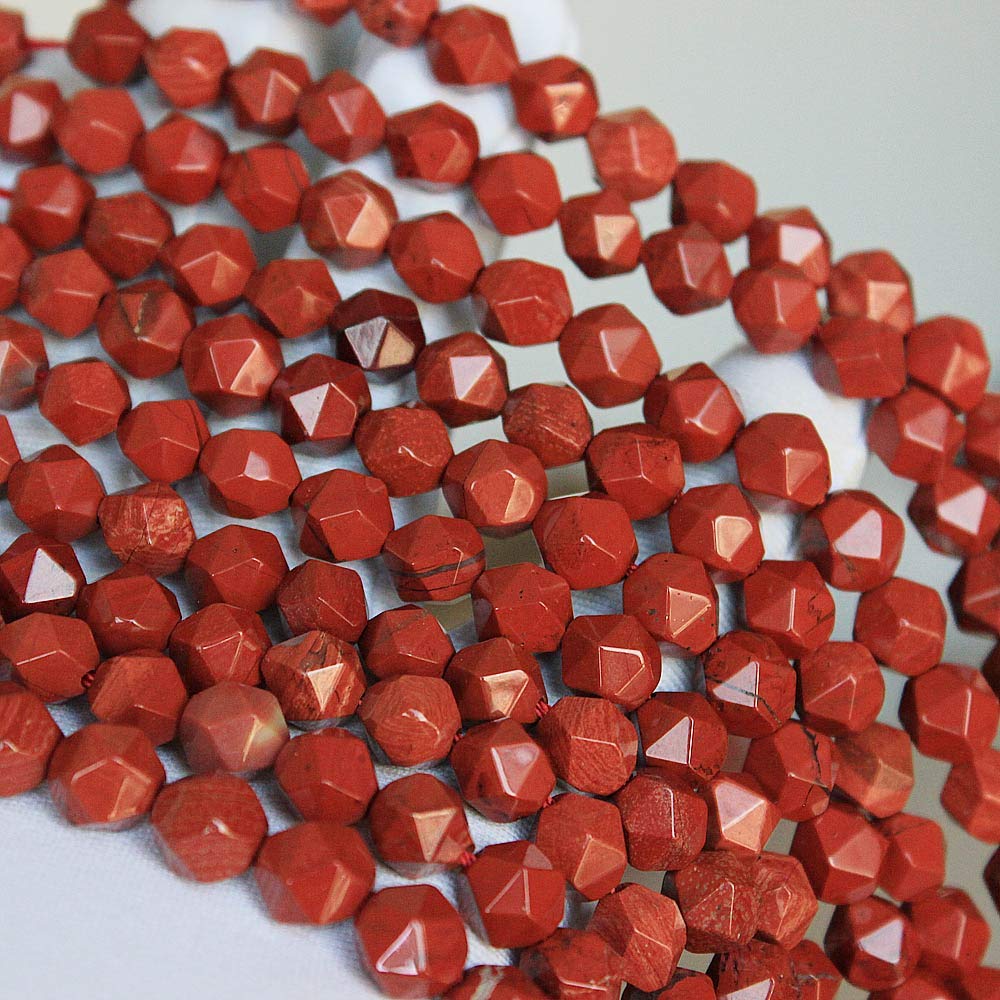 MJDCB Best Sellers Natural Stone Beads Faceted Polygon Red Stone Crystal Energy Stone Healing Power for Jewelry Making(8mm)
