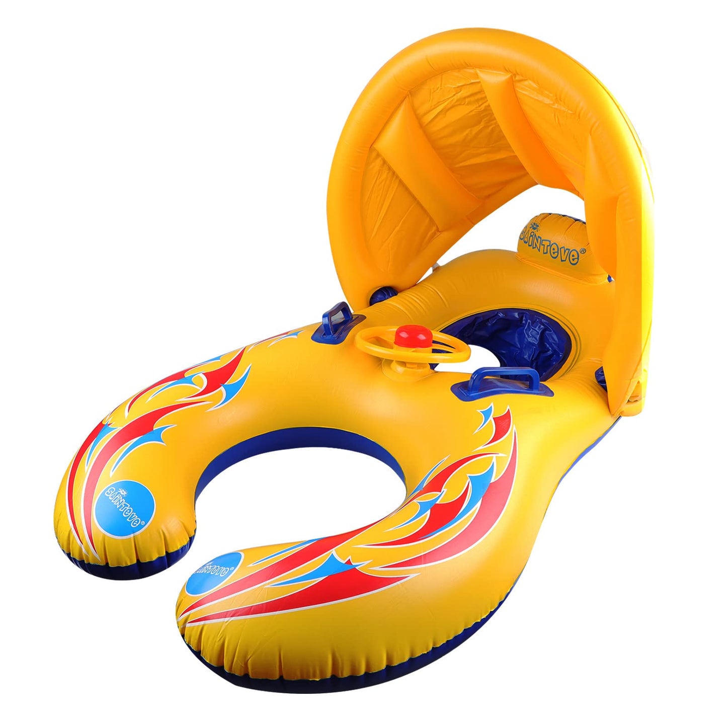 Kalolary Inflatable Mommy & Baby Double Person Float Seat with Removable Sun Canopy for Swim Ring Summer Pool Supplies