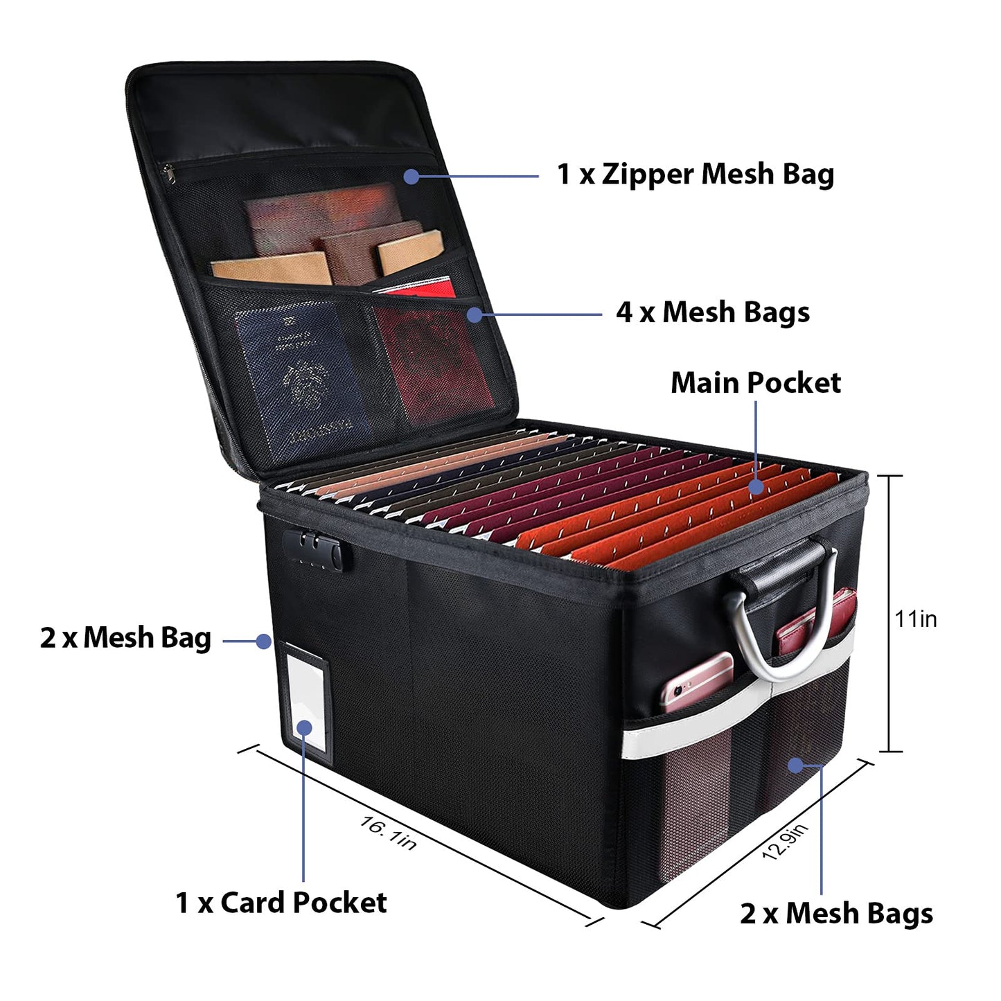 TOMKID Fireproof Document Box, Fireproof File Box with Lids, Important Document Organizer Box with Lock, Portable File Folder Organizer with Handle