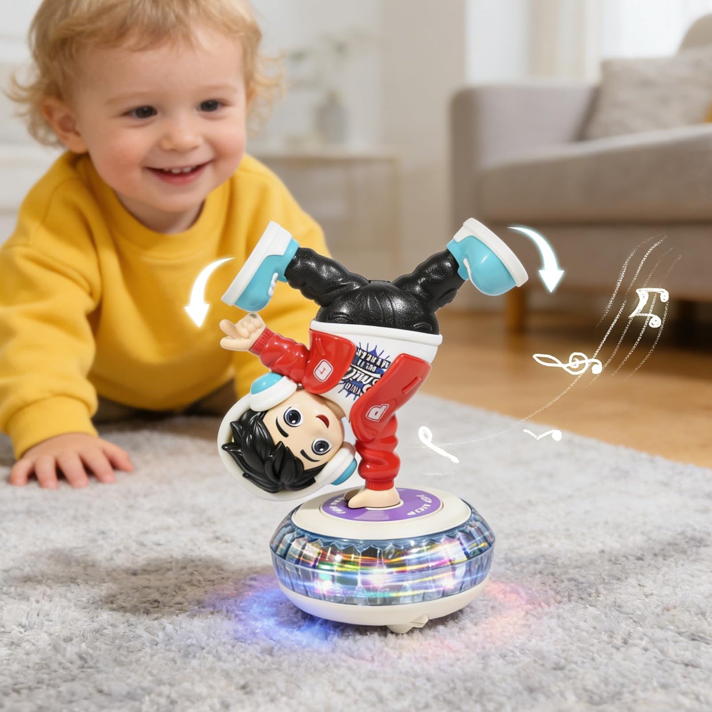 lonfypeng Electric Upside-Down Spinning Street Dance Figurine, Light Up Infant Toys Birthday Easter Gifts with Dynamic Music & Cool Lights