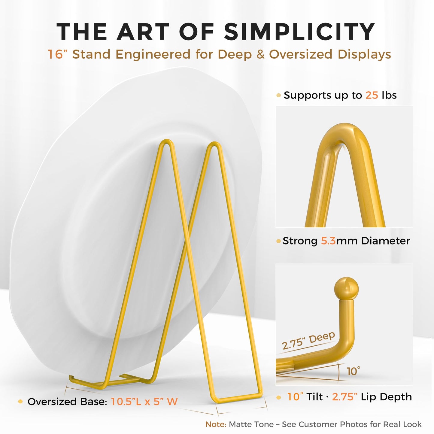 TR-LIFE 16 Inch Gold Metal Plate Stand (2 Pack) - Heavy Duty Display Stand for Extra-Large Plates, Frames, Platters and Art