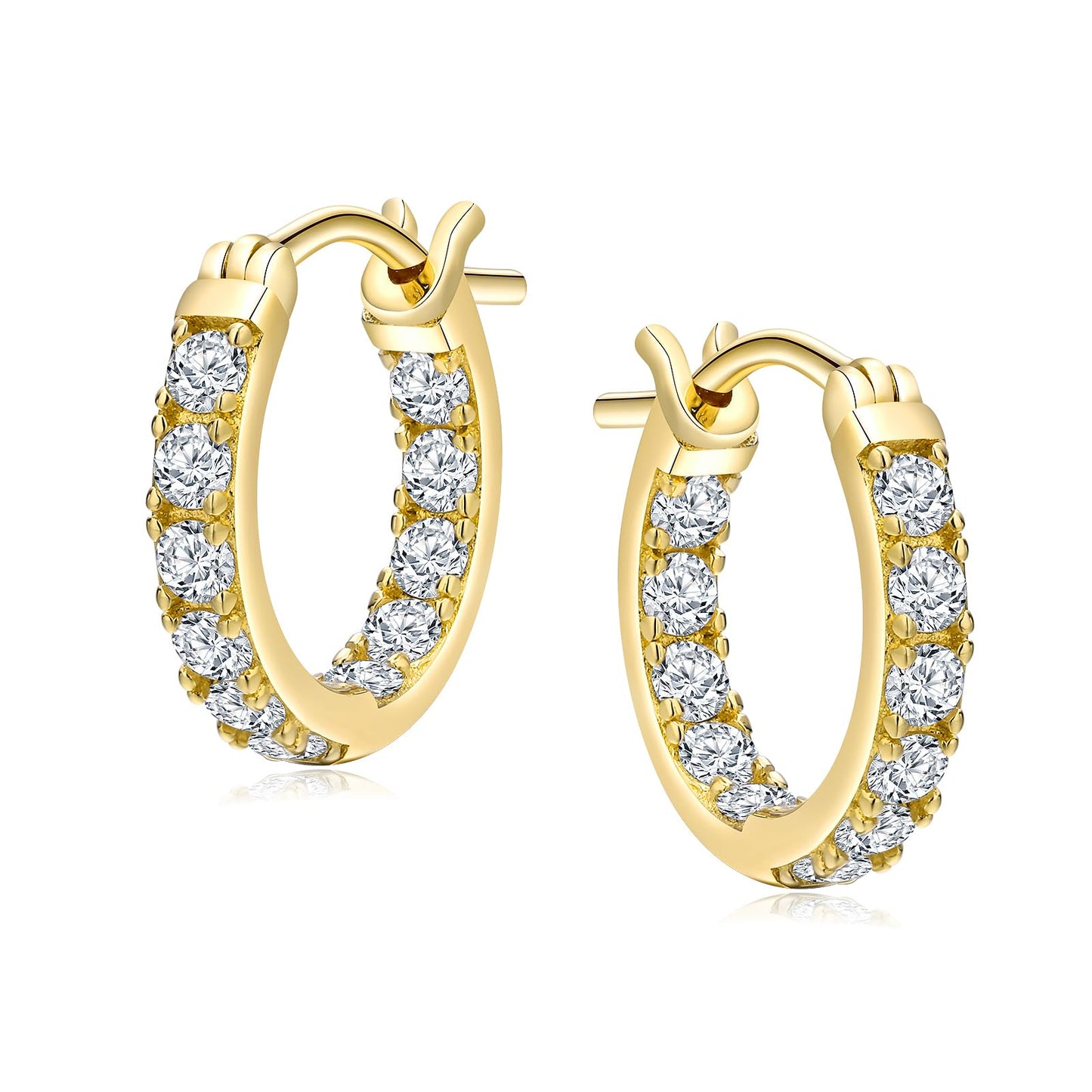AGRULE 14K Yellow Gold Plated Chunky Huggie Earrings Sparkling Gemstone Sterling Silver Hypoallergenic Lightweight 15mm Diamond Hoop Earrings for Women