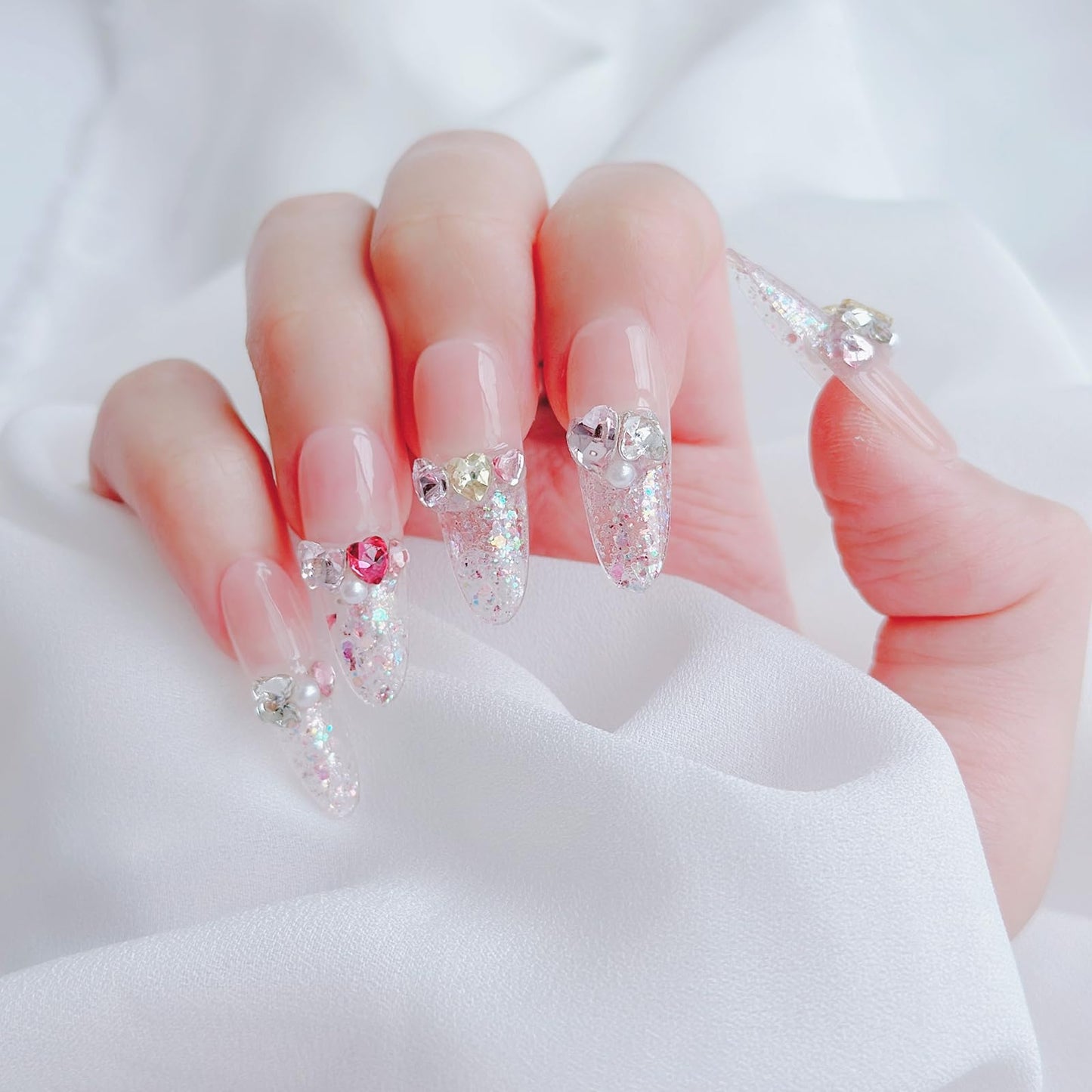 LARSOOY Nails Handmade Press on Nails Long Oval | Handmade Nails with Candy Bubble | Reusable fake Nails with Unique Designs | False Nails 10 Pcs (Candy Bubble, M)