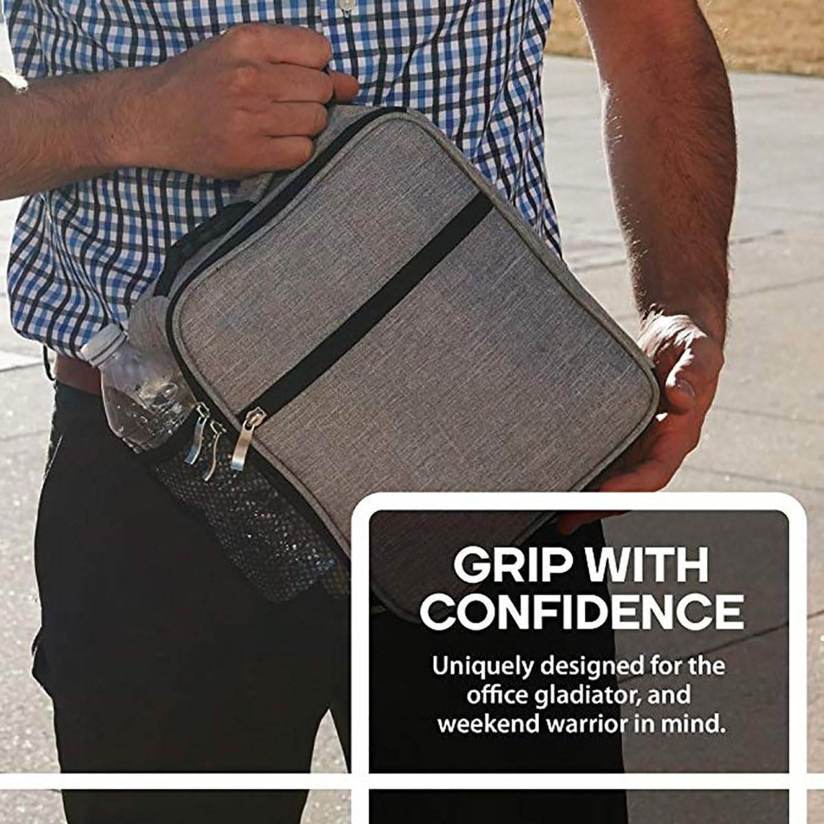 HZNOO Insulated Lunch Bag for Men & Women, Leakproof Double Zipper Lunchbox with Mesh Pockets Work Gym Camping Travel, Easy-Clean Design