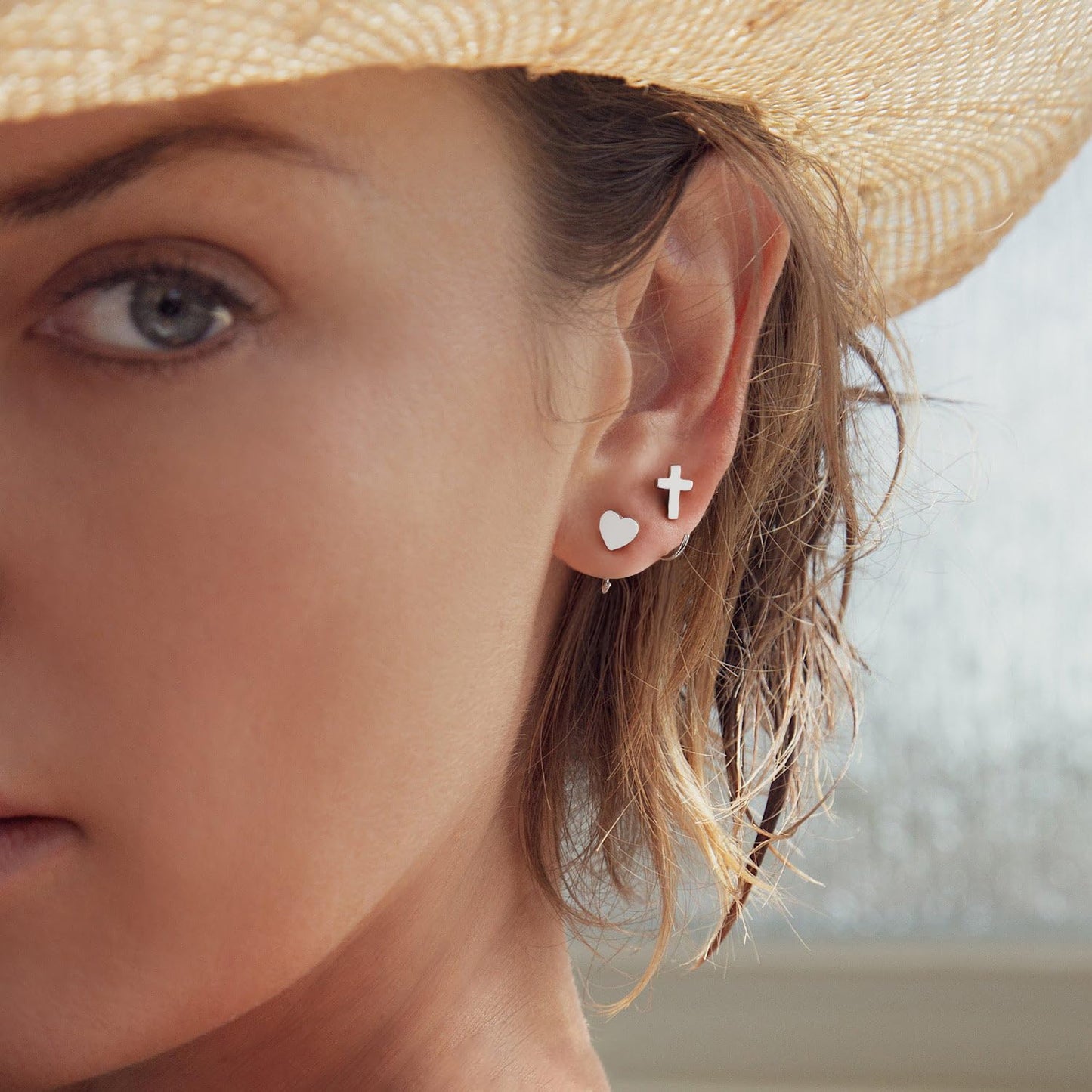 Huggie Silver Cross Half Hoop Earrings - Heart Hugger, OpenHoop Design