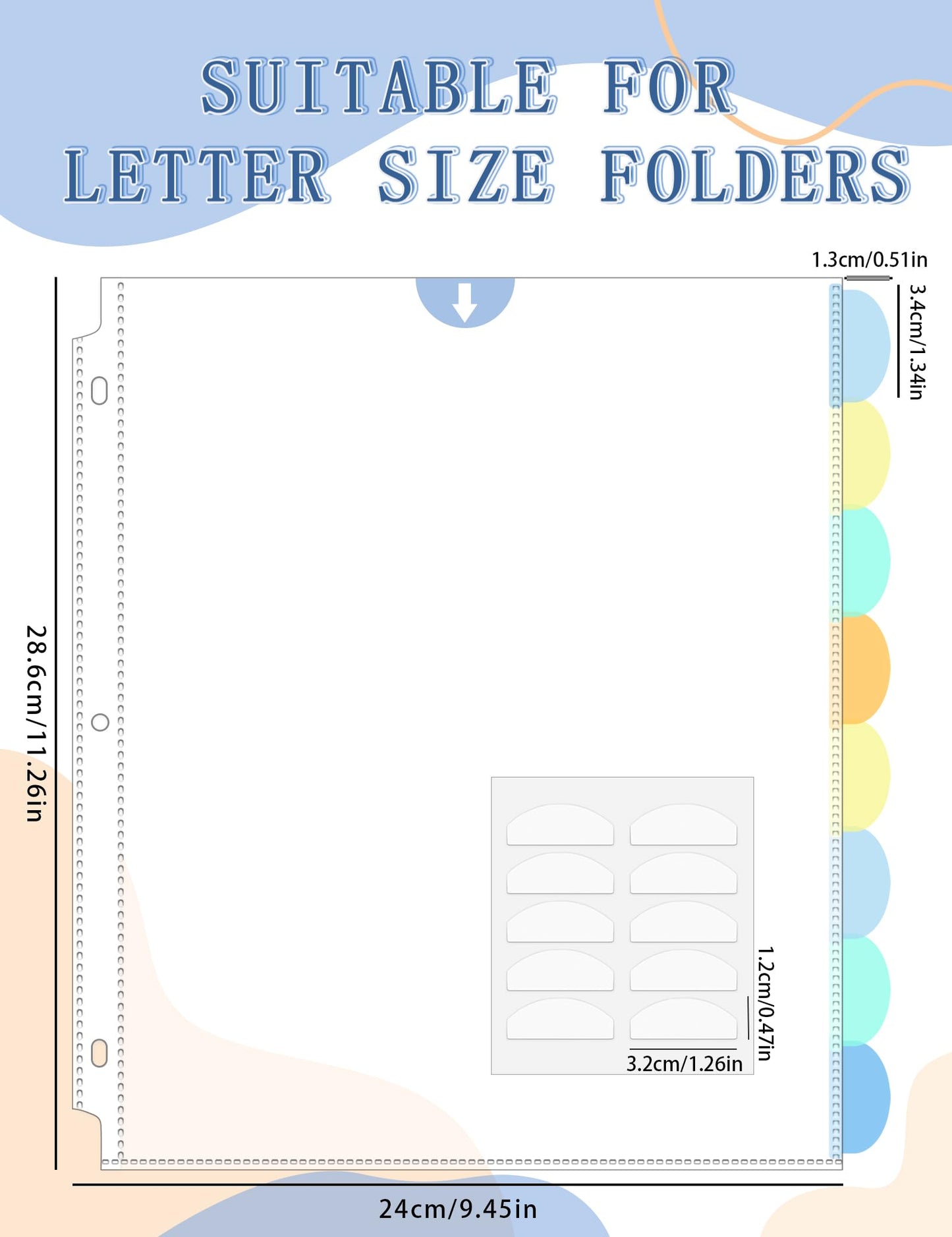 GAUENEEN 40 Pcs Clear Sheet Protectors with Tabs for 3 Ring Binder, Binder Dividers with 8 Tabs, Clear Plastic Notebook Page Dividers with Pockets, 5 Sets