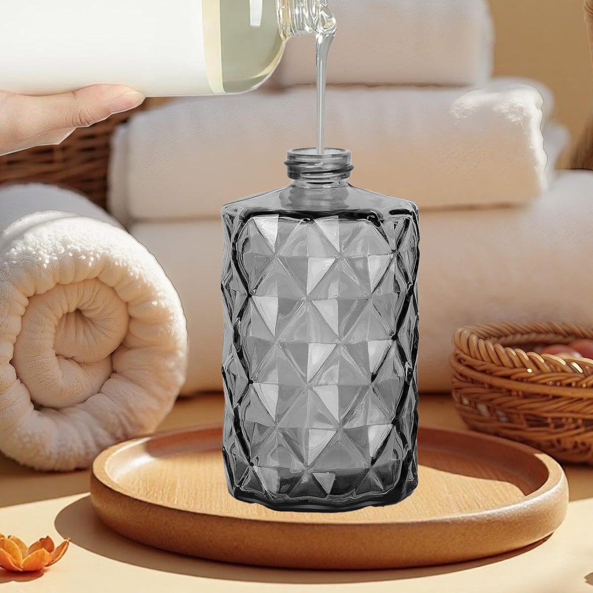 12Oz Gray Glass Soap Dispenser