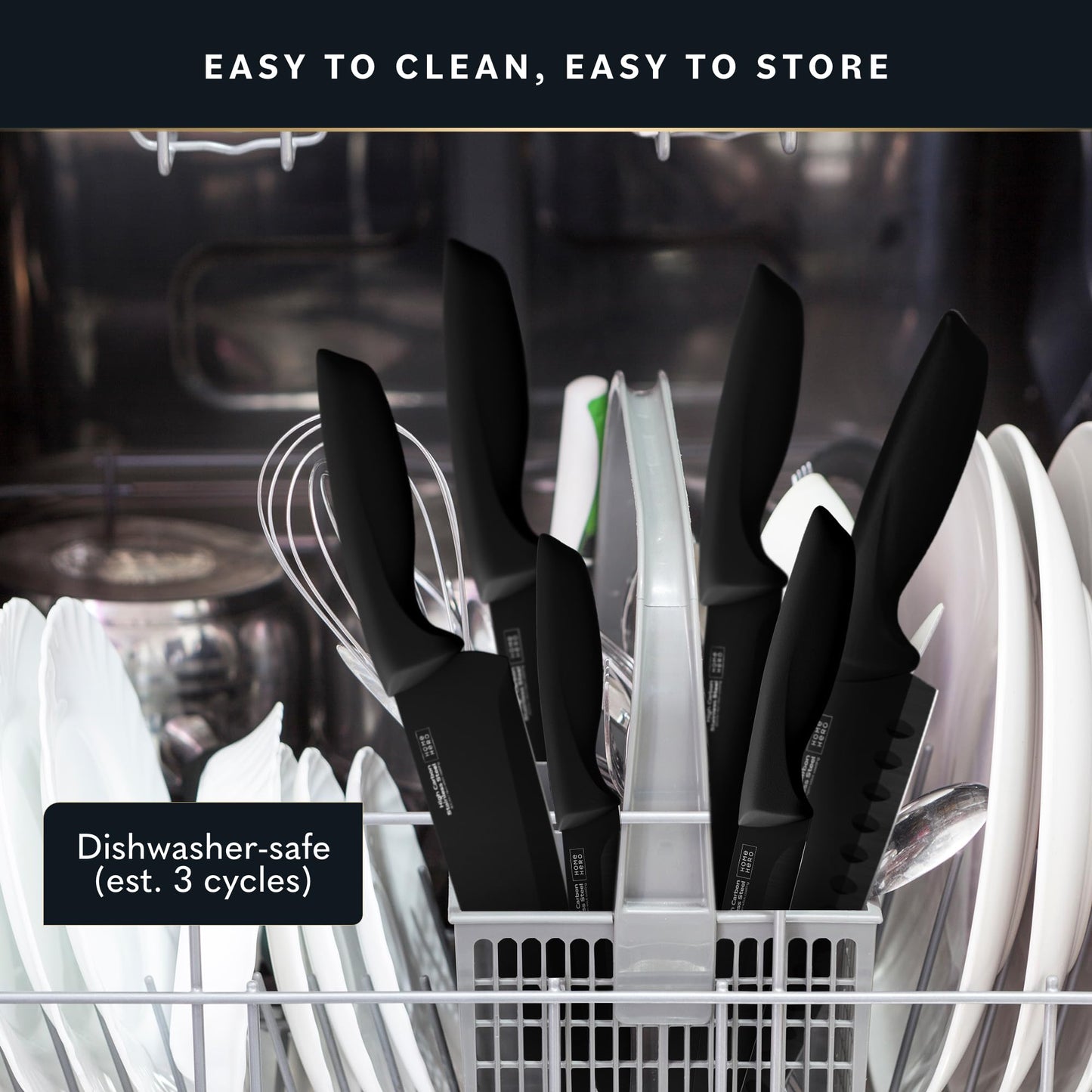 Home Hero High Carbon Stainless Steel Knife Set - Chef Knife Set Precision Slicing & Versatility - Nonstick Ceramic Coated Blades & Easy Cleaning - Ergonomic Handles & Secure Grip - 12-Piece, Black