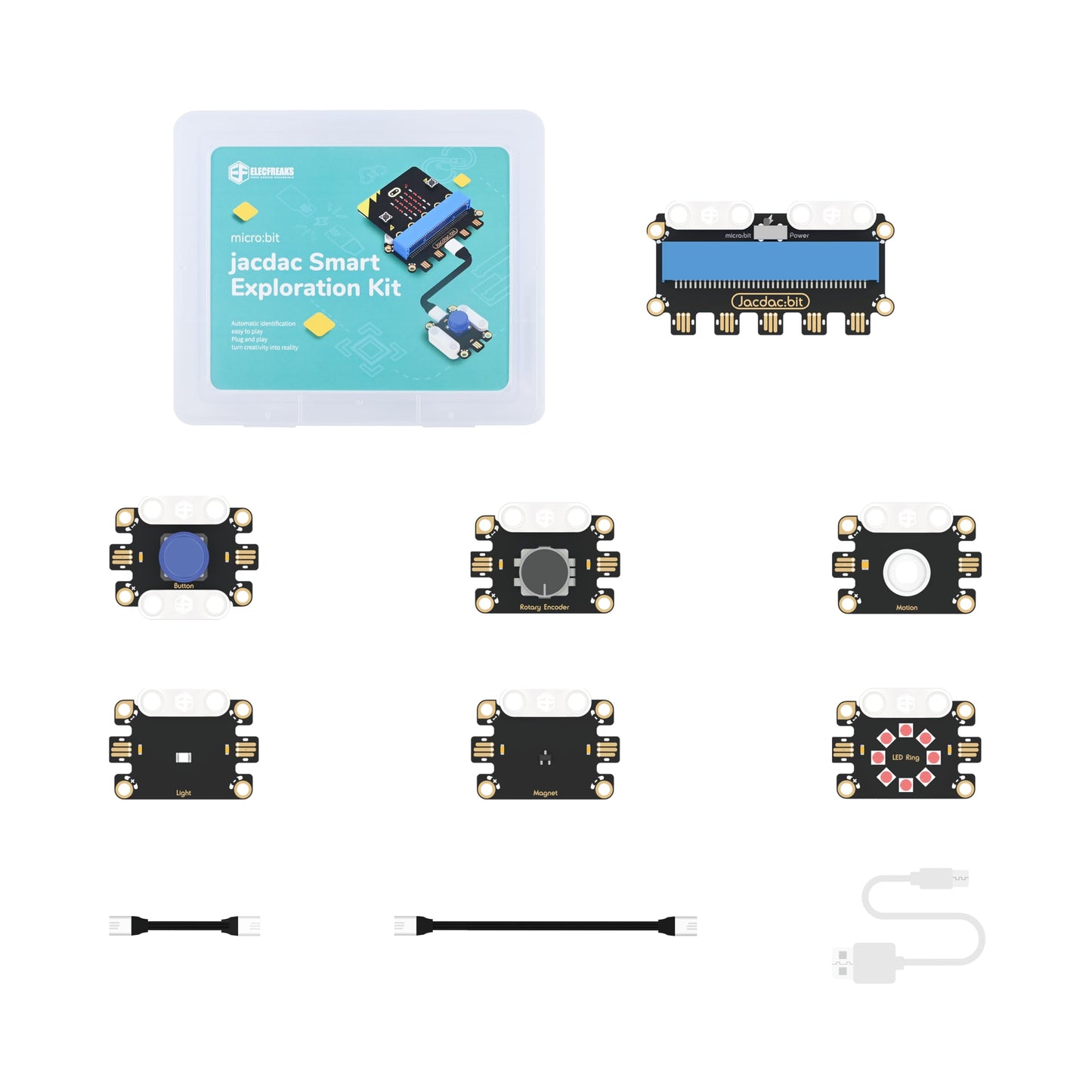 ELECFREAKS microbit Jacdac Smart Exploration Kit Micro:bit Sensor Starter Kit Plug and Code Electronics Module Unrestricted Connection Methods(Without Micro:bit)