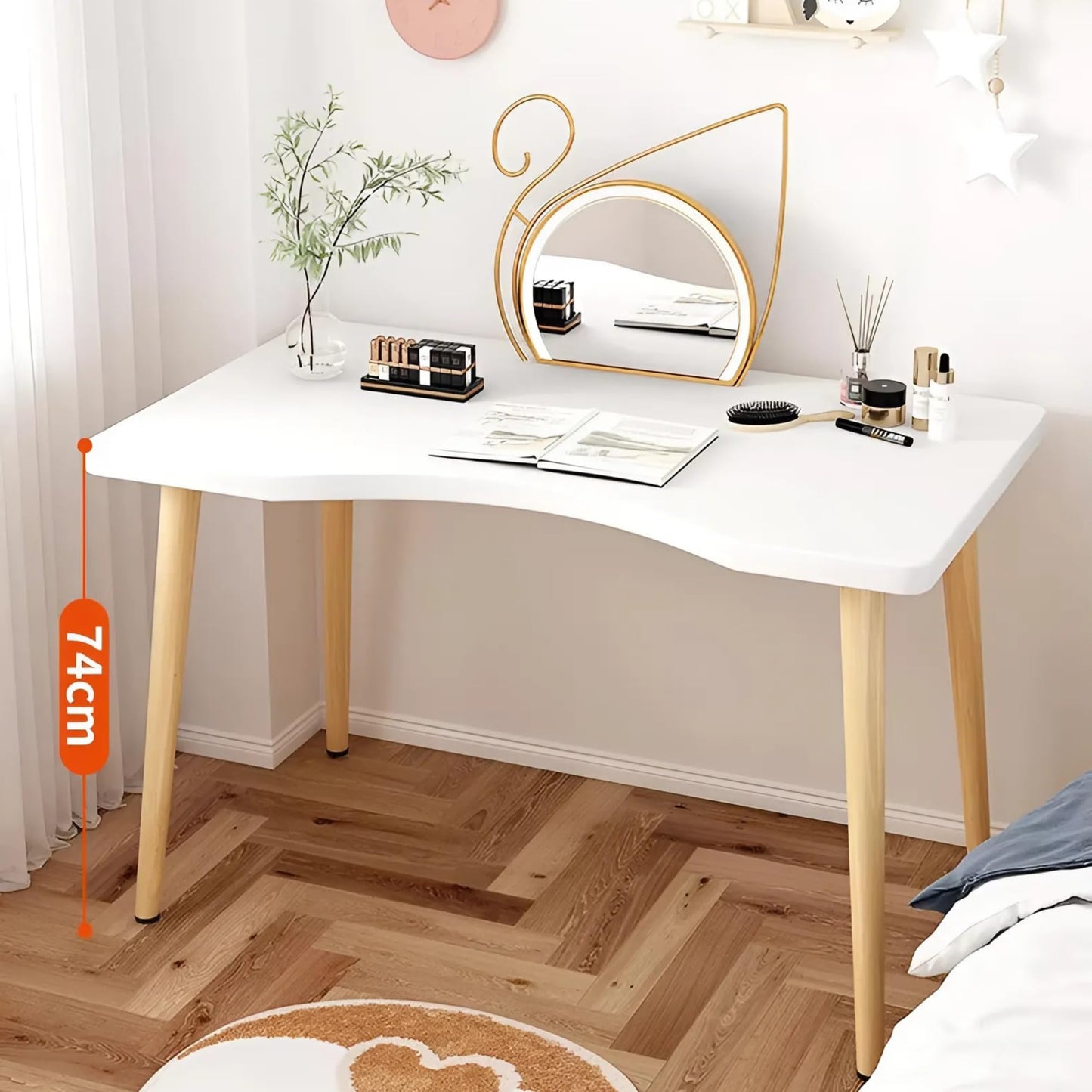 SRIAA Modern White Wooden Computer Table, 40" L x 20" W x 30" H inches – Durable and Stylish Desk for Home Office, Bedroom, or Study