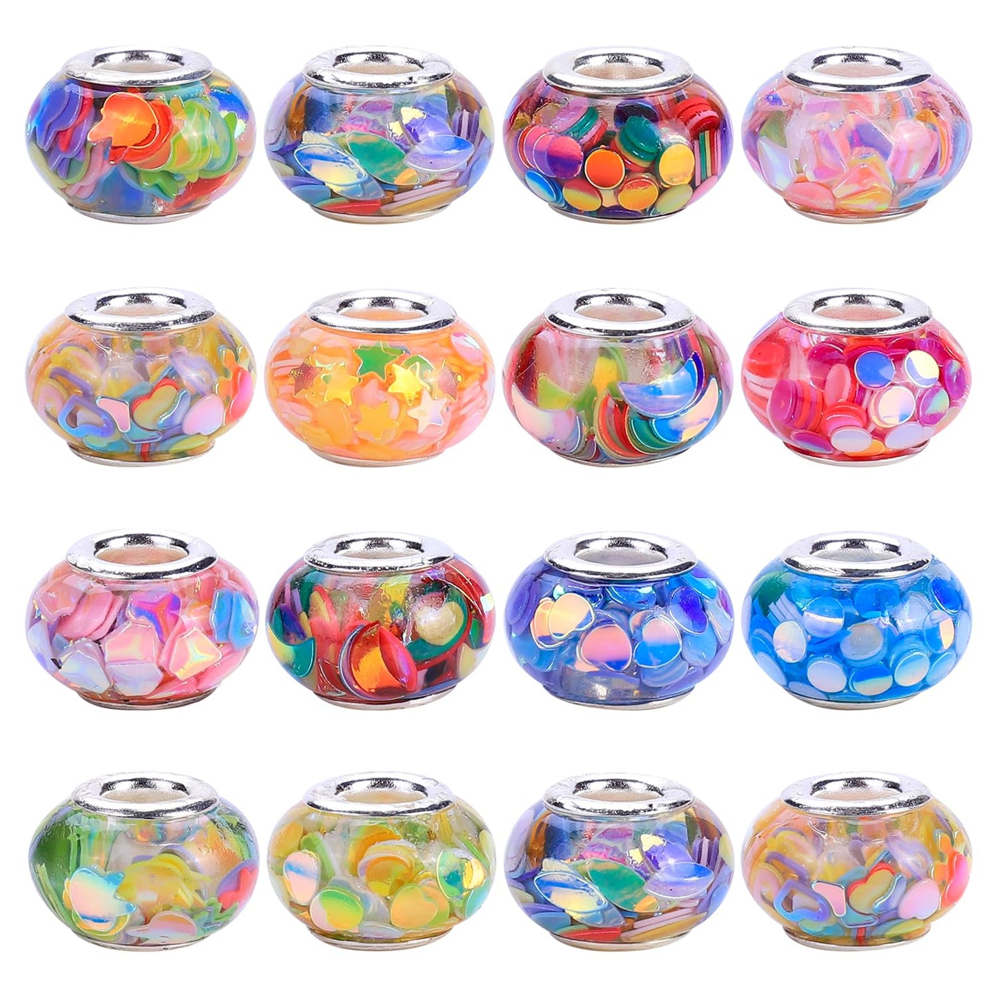 AIPRIDY Girls' Lucky Lover Amber Beads, Big Hole Spacer European Craft Beads for DIY Charms Bracelet Jewelry Making (Fishscale Silver Core)